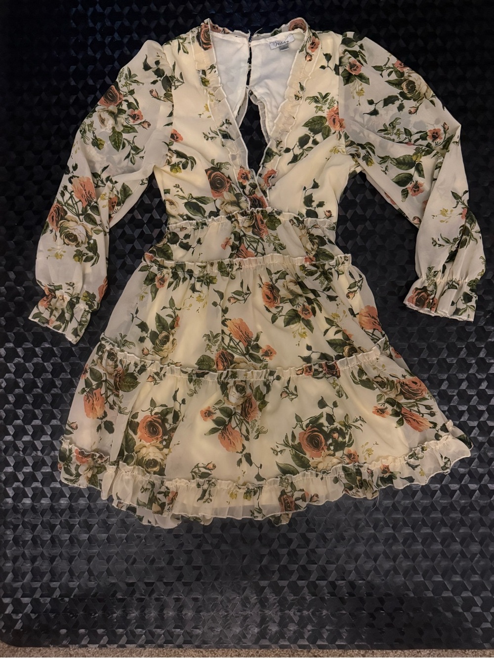 Justify Cream Floral Tiered Ling Sleeve Ruffle Dress